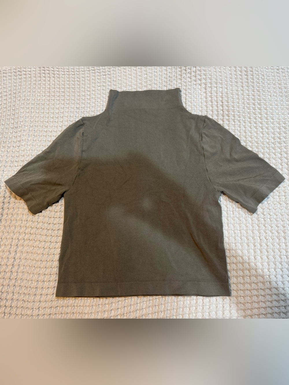 Olive Short-Sleeve Mock Neck Top